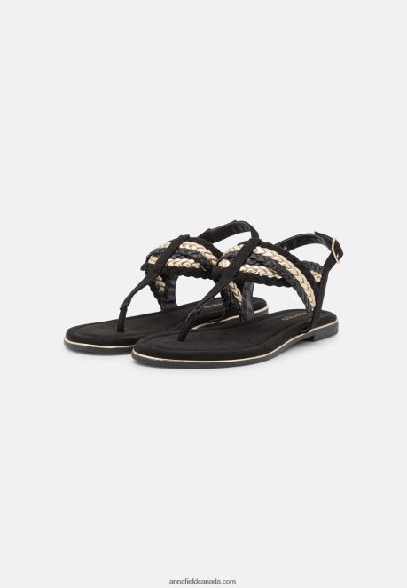 Anna Field Women T-Bar Sandals Black/Gold H42J4Z1503