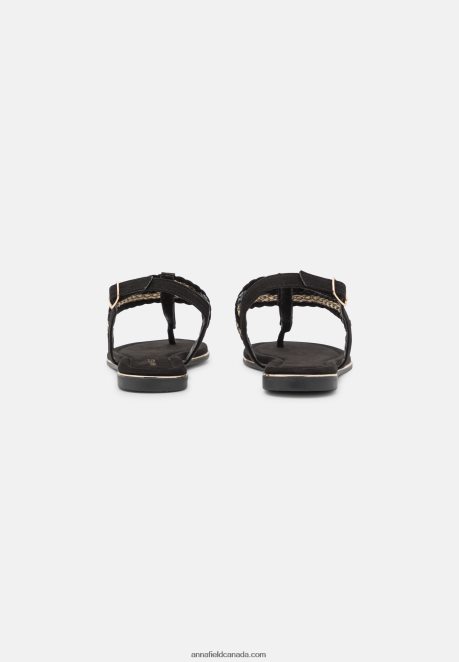Anna Field Women T-Bar Sandals Black/Gold H42J4Z1503