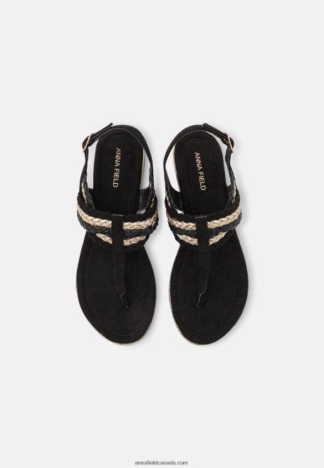 Anna Field Women T-Bar Sandals Black/Gold H42J4Z1503