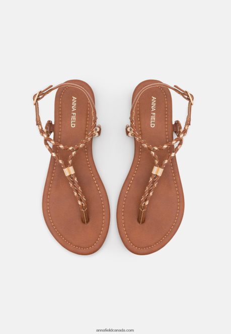 Anna Field Women T-Bar Sandals Cognac/Gold H42J4Z1512