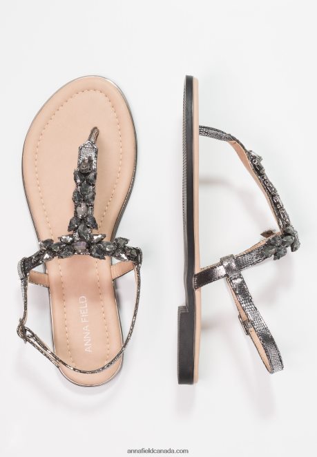 Anna Field Women T-Bar Sandals Dark Gray H42J4Z1542
