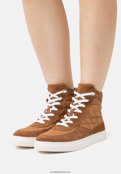 Anna Field Women Leather High-Top Trainers Cognac H42J4Z1238
