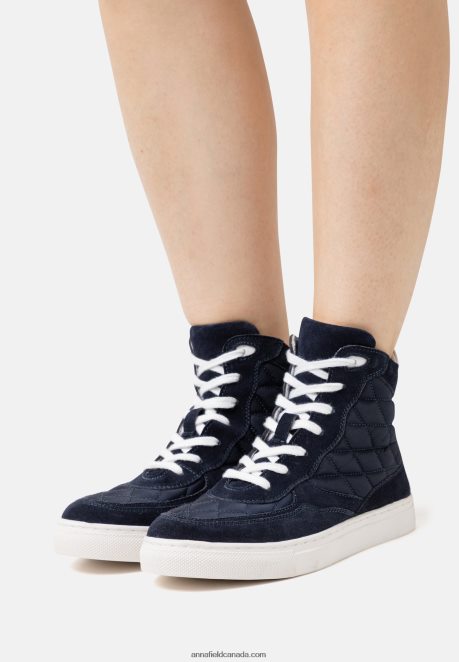 Anna Field Women Leather High-Top Trainers Dark Blue H42J4Z1237